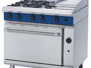 Blue Seal Black Series G506C Gas Combination 4 Burner and 300mm Griddle on 2/1 GN Static Oven. (NG Gas)